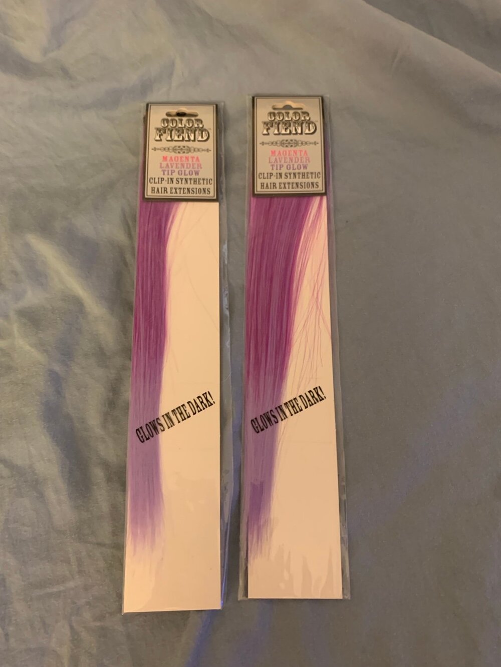 2 pack Hot Topic Color Fiend Magenta Purple Tip Glow in the Dark Hair Extension